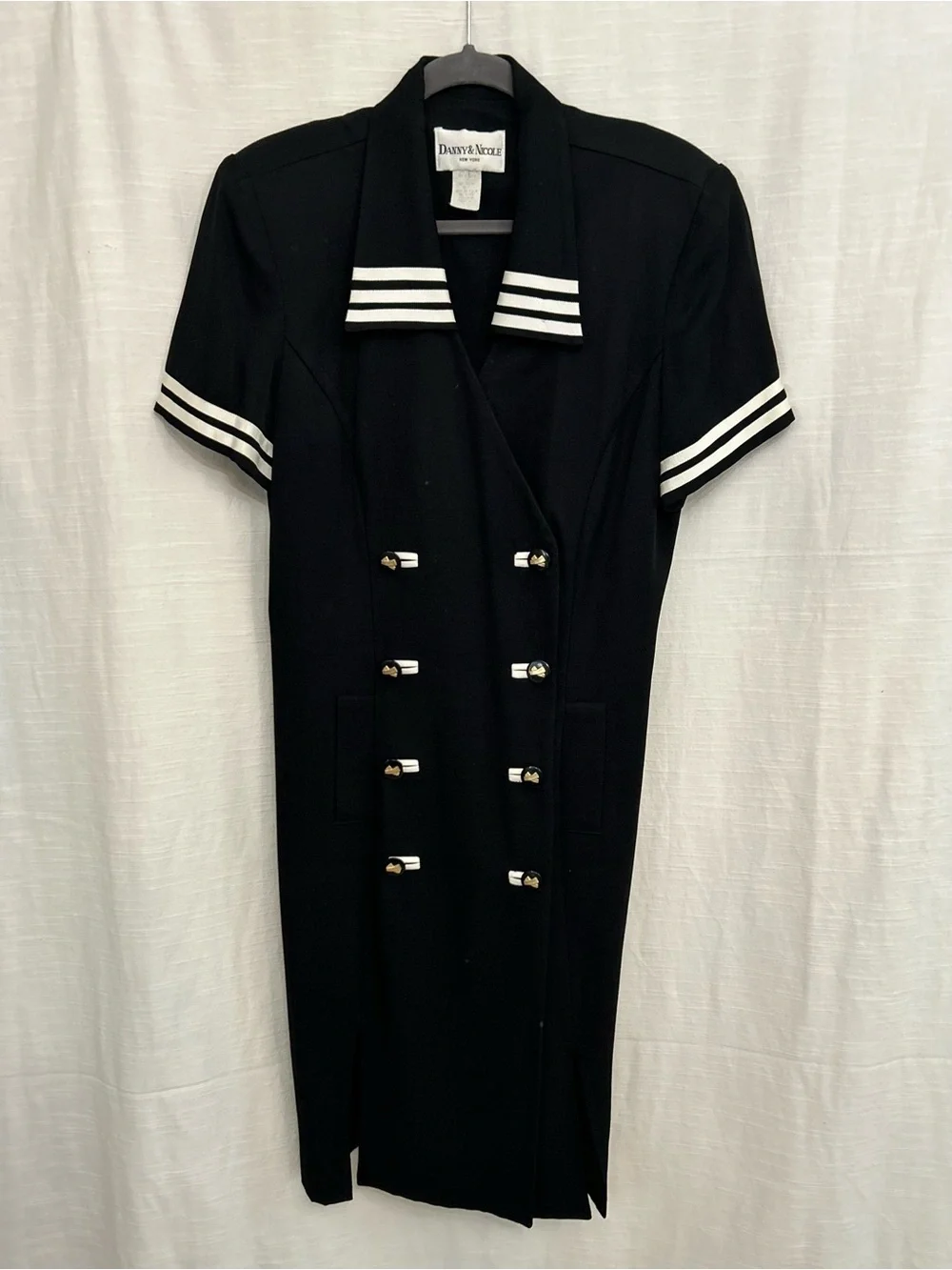 Danny & Nicole Black Double Breasted Nautical Sailor Dress with Stripe Collar - Picture 1 of 10